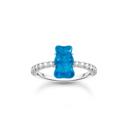 Thomas Sabo x HARIBO Ring mit blauem Mini-Goldbären und Steinen